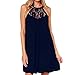 Produktbild  Loveso Frauen Damen Kurzarm Elegante Casual Lose Spitze Durchbrochen T-Shirt Kleid Chiffonkleid Sommer Minikleid (Dunkelblau, L)