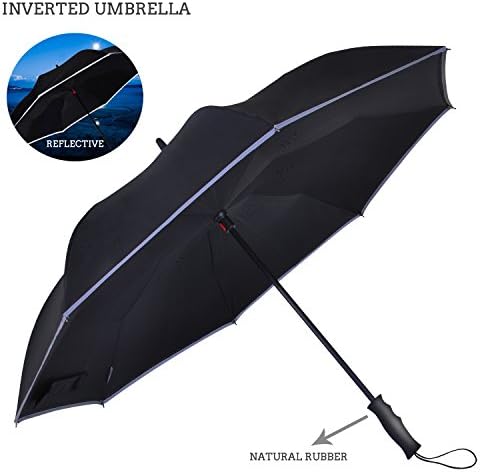 Inverted Umbrella Automatic Windproof For Car By AmbrellaOK Double Layer - C-Shaped Hands Free Handle - Inverted Upward Folding Design – Ideal Gift Men &amp; Women (I-handle Black)