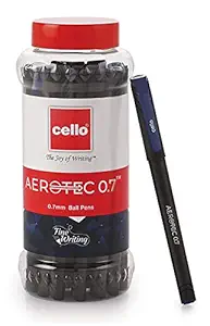 Cello Aerotec Ball Pens-Blue (20 Pens in reusable Jar) | Ballpen set for Comfortable and Smooth writing | For office and school use | Matte finish body