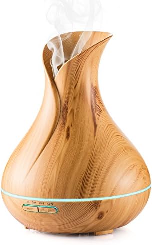 Aroma Diffuser, Lofoson Ultrasonic Essential Oil Diffuser Aromatherapy Humidifier 400ml Cool Mist Wood Grain Air Purifier with Adjustable Colored Light Mist and Time Mode Waterless Auto Shut-off for Office Home Bedroom Yoga Study Spa