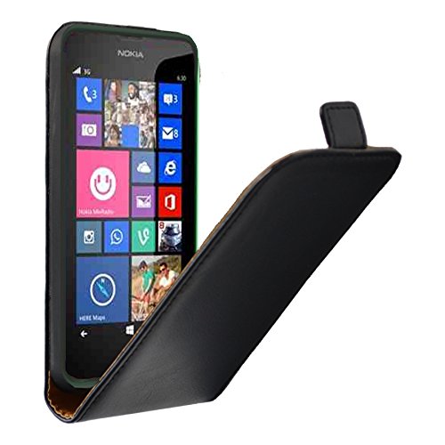 Slabo Flip Case Cover für Nokia Lumia 630 / 635 - TOP QUALITÄT - schwarz | black