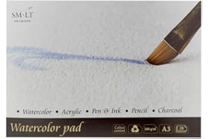 SM.LT 3 AS 20 (260) English Watercolor Pads A3 carta da acquerello, 100% Riciclato di carta con cotone, alterungsbestaendig e acidi, 20 fogli, 260 GSM Bianco