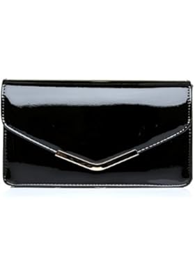 LUCKY Schwarz Lack Medium Größe Clutch Tasche