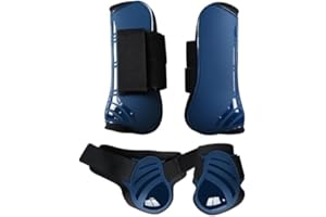 Merauno® Guêtres pour chevaux, lot de 4 Guêtres par paire pour avant et arrière avec coque rigide et fermeture Velcro pour femmes et hommes en PU robuste et élastique Tendon Boots Classic (S, Bleu