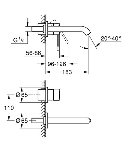 Grohe Essence 2-Loch-Waschtischbatterie (183mm), Wasserhahn, Armatur, Waschtischarmatur, Waschbecken, Mischbatterie, Wasserkran 19408001 - 2