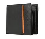 🔸 DAS ORIGINAL - bruno banani Geldbeutel für Männer in Schwarz / Orange. Schwarze Herren Geldbörse, praktisch im Querformat, gefertigt aus echtem Leder. Das Herren Portemonnaie begeistert durch saubere Verarbeitung und Designer Qualität.
