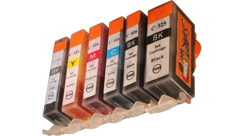 Start - 6 Ersatz Chip Patronen kompatibel zu PGI-525 / CLI-526, Schwarz, Photo Schwarz, Cyan, Magenta, Gelb, Grau für Canon Pixma iX6550, MG6150, MG6250, MG8150, MG8240, MG8250