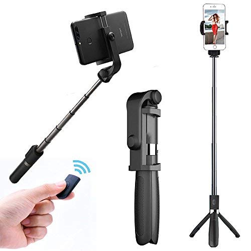 GCBTECH Selfie Stick mit Stativ, Handy Adapter, Bluetooth Fernauslöser Foto für iPhone, Android, Samsung und andere Smartphones (Shwarz)
