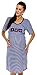 Zeta Ville - Women's Maternity Nursing Stripe Nightdress embroidery Gown - 139c (Navy, UK 14/16)