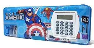 Shifaa Enterprise Multipurpose Pencil Box with Calculator & Dual Sharpener for Girls & Boys for School, Big Size Cartoon Printed Pencil Case, Birthday Gift for Kids (Blue)
