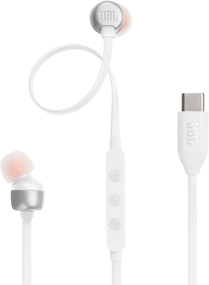 JBL Tune 310C, USB-C Kulakiçi Kulaklık, Beyaz | JBL Pure Bass ses, mikrofonlu 3 tuşlu uzaktan kumanda, ayarlanabilir EQ ön ayarları, dolaşmayan düz kablo