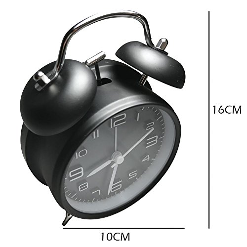 Retro Glockenwecker,Trrebtle Doppelglocken-Wecker mit Nachlicht, geräuschloser Betrieb, Quarzuhrwerk, analog, Retro-Design, lauter Alarm 4 Zoll - 6