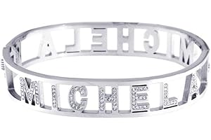 Stellazeta Bracciale Donna con Nome in Acciaio Inossidabile Anallergico Ideale per Regalo Braccialetto Donna con luminosi cristalli di vetro Braccialetti Donna Rigidi con Chiusura a Molla