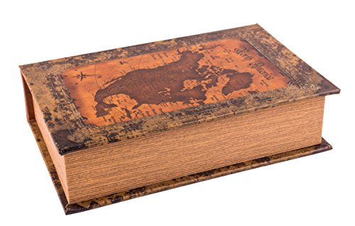 Buchbox "Landkarte" Leder-Look, Geschenkbox im Vintage-Stil als Schatzkiste 21x13x5cm