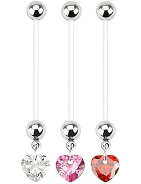 Paula & Fritz® Bio Flex Bauchnabelpiercing für die Schwangerschaft aus Edelstahl Chirurgenstahl 316L mit Anhänger...