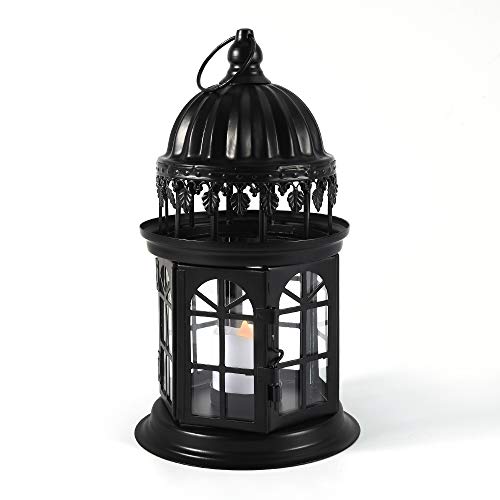 QHYK Lanterne décoratives, Barock Lanterne métallique avec Bougie LED sans Flamme, Lanternes pour extérieur au Jardin ou l'intérieur, Patio Fête Décoration, Noir