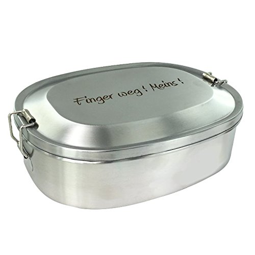 Vesperbox Edelstahl Vesperdose Frühstücksbox Brotdose mit Gravur (Finger weg! Meins!)