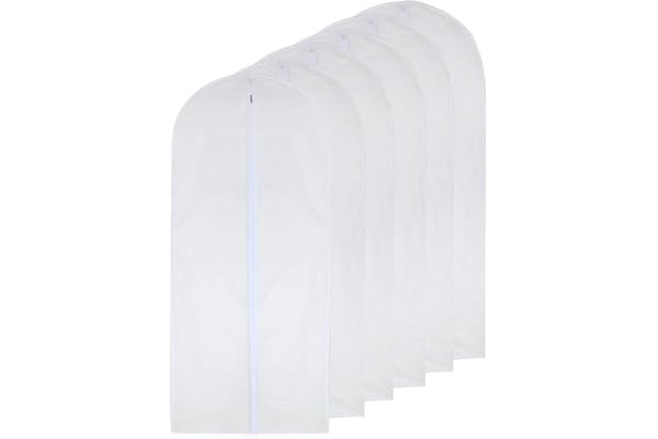 HomeClean Set med 6 genomskinliga klädväskor, 60 cm x 140 cm, för lång klänning, malsäker, vit, ventilerande, hel dragkedja, dammskydd för kläder, 6 stycken