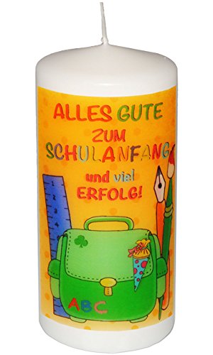 Kerzen – “ Zum Schulanfang – Ihr Wunsch – Motiv “ – 11 cm hoch – Tischkerze – Tischdeko / Schuleinführung – Schulstart – Schulkind / Schulanfänger – ABC Schütze – Deko Tisch – Kinderkerzen – Dekoration / Schultüte – Zuckertüte – Schulanfängerin – Tischkerzen – Schüler – Schüler – Mädchen & Jungen -Echtwachskerzen – Wachskerzen / Stumpenkerzen – Schulbeginn - 8