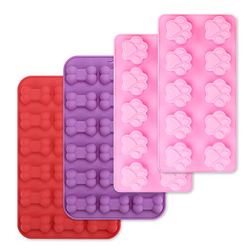 Color You Paquet de 4 moules en silicone pour forme de patte et d'os de chiot, moules en silicone antiadhésifs pour kit de fabrication de gelée, biscuits secs, chocolat, moule de cuisson pour bonbons