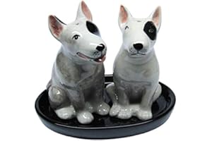 FIICO B2SEE LTD Saliere et poivriere Chien Bull Terrier ceramique Salière et Poivrière avec Un Plat Noir