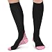 Produktbild Kompression Socken für Männer & Frauen, Acelec BEST Graduated Athletic Fit für Laufen, Krankenschwestern, Shin Schienen, Flug Reisen & Mutterschaft Schwangerschaft. Boost Ausdauer, Zirkulation & Recovery (1 Paar) (Schwarz & Pink L/XL(Frauen 5.5-13 / Männer 7-13.5) PAAR)