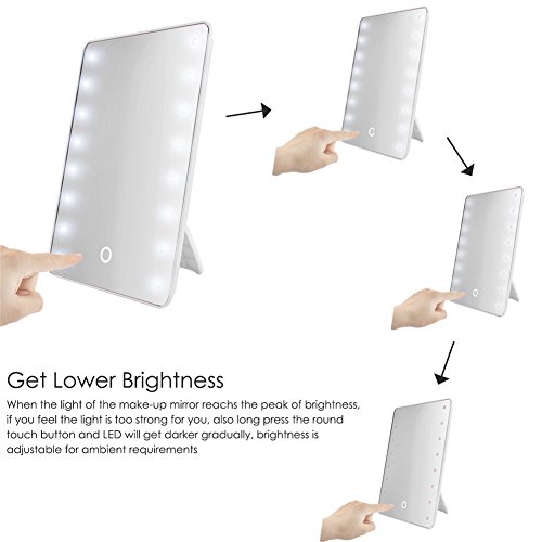 eBasic Beauty Make-up-Spiegel mit 16 LED Beleuchtung Dimmbar durch Touch-Schalter Ultra-High Definition Falterbar Standspiegel Profi Kosmetikspiegel Schminkspiegel Tischspiegel Batteriebetrieben - 9