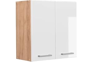 Vicco elément Haut de Cuisine R-Line, Blanc Haute Brillance/Chêne de Force doré, 60 cm