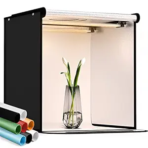 FOSITAN 24x24inch Upgrade 8 Backdrops Bi-Color Dimmable Professional Photo Studio Light Box with 126 LED Lights Beads, Adjustable Lighting Direction, Shooting Tent for Medium Product Photography