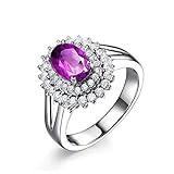 AnazoZ Schmuck 925 Sterling Silber Ring Damen Hochzeitsringe Elegant mit Echt Amethyst Jahrestag Geschenk für Frauen Größe 64 (20.4)