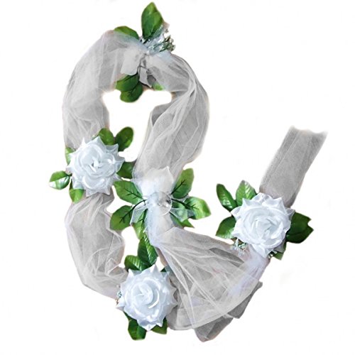 PKW Dekoration Autodekoration Girlande mit Tüll und Rosen weiss 1,70m - 2
