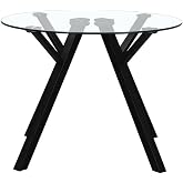 Round table in tempered glass and black metal, 100 cm diameter | Capacity for 4 people. Stylish and modern design, ideal for