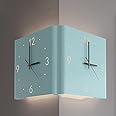 Double Sided Corner Wall Clock, Digital Corner Wall Clock, Led Wall Clock for Living Room, Corner Simple Installation Silent Wall Clock (Blue(fold))