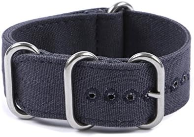 Canvas nato watch strap 24 mm Navy Blue Stitched holes - Zulu Style