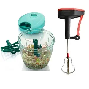 KRISHIV Combo of Big Quick Vegetable Chopper and Power Free Hand Blender Kitchen Tool Set (Multicolour, Green)