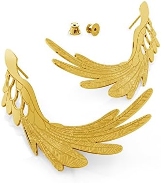 GIORRE ¤ New Earrings Big Angel Wings ¤ Sterling Silver 925 ¤ SILVER : Yellow 24K Gold Plating