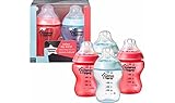 tommee tippee colour my world pack of 4 red/blue feeding bottles 260ml bpa free