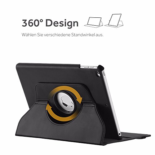 EasyAcc 360 Grad Drehung Schutzhülle für iPad 9.7 2017 Flip Case Book Cover Hüllen Ledertasche lederhülle mit Standfunktion / Auto Sleep – PU Leder, Schwarz, Protector (Schawz – 360 Grad Drehung) - 2