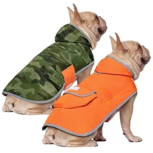 HDE Reversible Dog Raincoat Hooded Slicker Poncho Rain Coat Jacket for Small Medium Large Dogs Camo Orange - XS