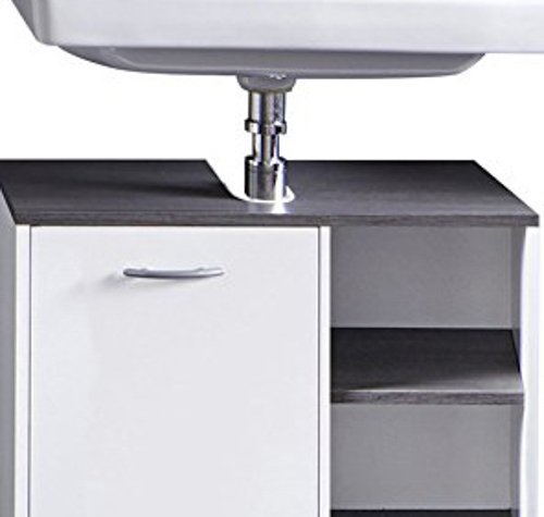 trendteam CAF31103 Waschbeckenunterschrank Weiss Melamin, Absetzung Rauchsilber, BxHxT 60 x 55 x 28 cm - 4