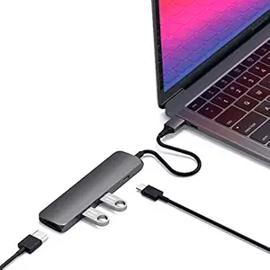 Satechi Slim Aluminum Type-C Multi-Port Adapter with Type-C Charging Port 4K HDMI 30Hz Video Output and 2 USB 3.0 Ports (Space Grey)