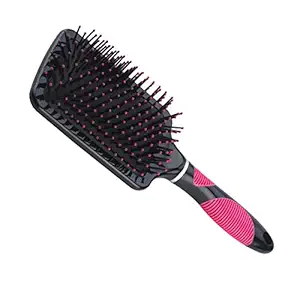 Scarlet Line Professional Large Paddle Hair Brush with Anti Slip Rubber Grip Handle Paddle Brush with Ball Tip Nylon Bristles For Styling_Black n Pink