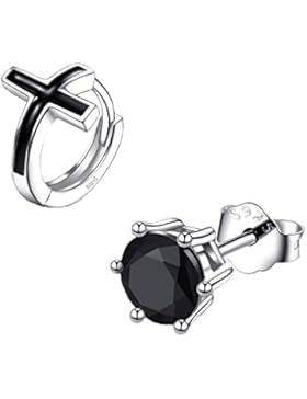 Herren Ohrstecker Set , 2 Stück Ohrringe für MännerJungen aus 925 Sterling Silber und Schwarz Zirkonia , iBegem...