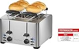 Profi Cook PC-TA 1073 4-Scheiben-Toaster, Edelstahlgehäuse, 2x Brötchenaufsatz, stufenlos einstellbarer Bräunungsgrad, Zentrierfunktion, Krümelschublade