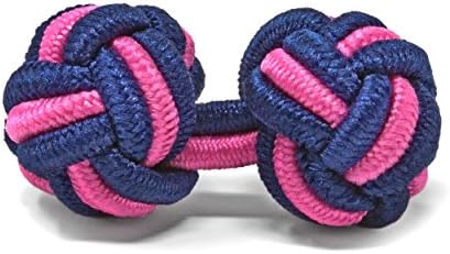 Silk Cufflinks for Men Women Knotted Elastic Rope Nylon Textile Fabric Studs Cuff - Suitable for Wedding Groom Best Man - Blue Pink