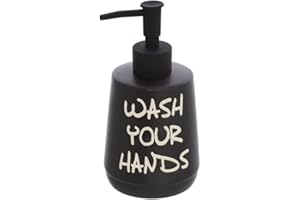 Inbagno Dispenser Sapone Liquido in Ceramica Nero con Stampe a Contrasto, Stile Moderno, capacità 330 ml