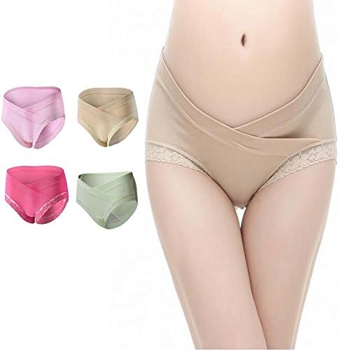 DORSION 4PCS Women's Maternity Panties Knickers Lace Pregnancy Underwear Pants (Label XL/ UK 12, 4Pack (green/Beige/Pink/Rose Red))