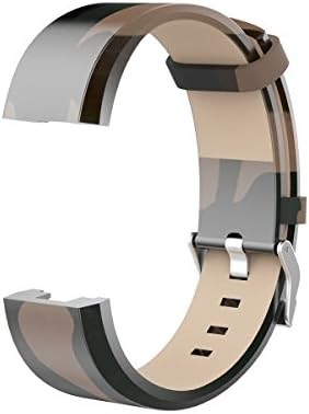 Watchband, Electric Accessory Fitness Tracker Accessory Replacement Leather Watch Band Strap Bracelet and Metal Connector for Fitbit Charge 2 (Camouflage)