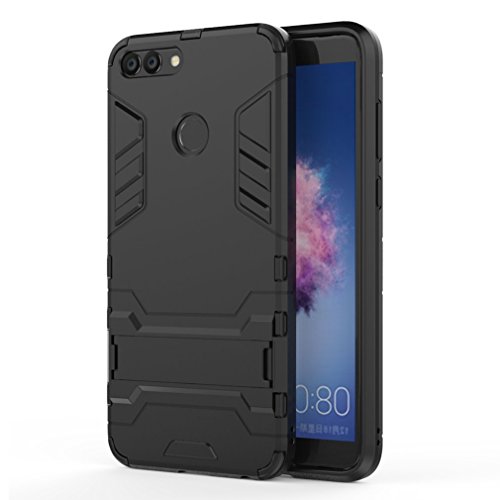 Cover Huawei P Smart, EasyBee Kickstand Series 2 in 1 Ibrido Rugged Duro PC+Morbido Gomma Silicone [Rugged Armor] [Shock-Absorption] Dual Layer Hybrid custodia per Huawei P Smart/Enjoy 7s, Nero
