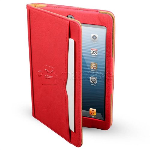 Apple iPad mini Madcase Ledertasche Tasche Etui Cover Case mit Dokument Hülse und Auto Schlaf – Wach Funktion premium Leder – rot - 7